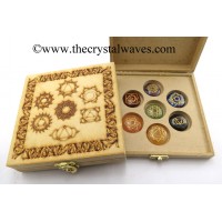 Chakra Set Engraved Wooden Box With Gemstone Cabochon Engraved Chakra Set 